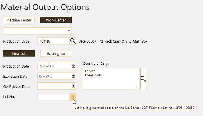 Plant Output Options Screen